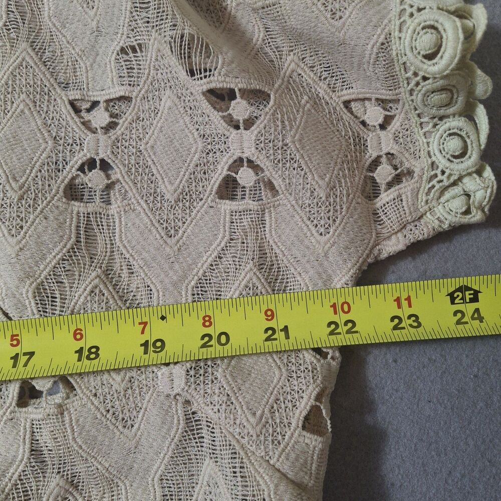 Karlie Open Knit Beach Swimsuit Cover Up Dress Large Cream V-Neck Tassels Boho - Picture 8 of 9